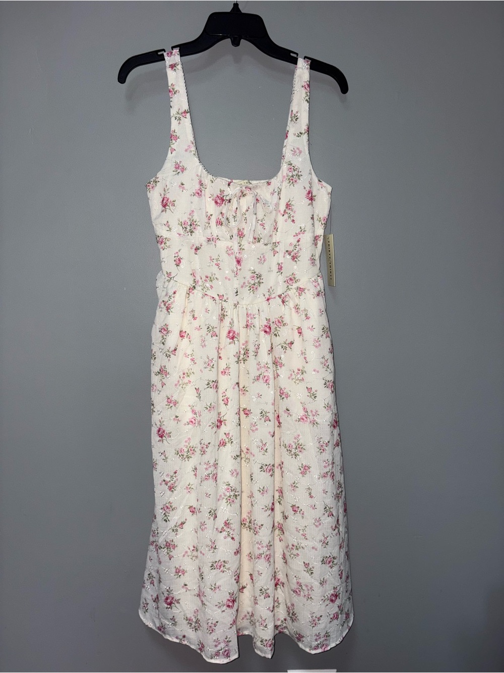 Thirty Thirty NEW Floral Midi Feminine Sundress in Cream with Pink Roses Size L